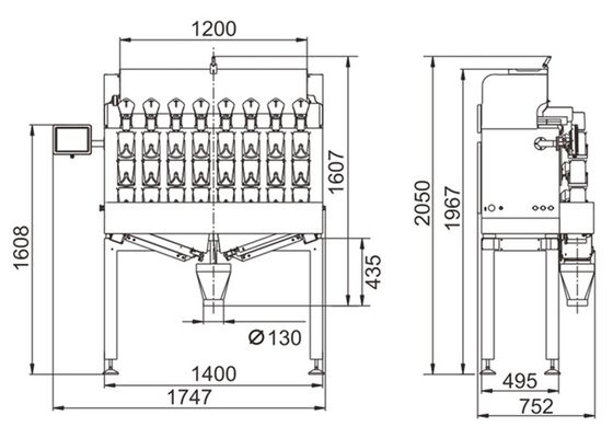 Screw Feeding 3 Layer Hopper 14 Head Multihead Weigher